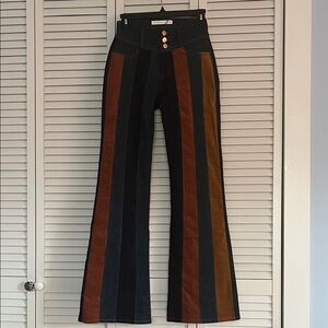 NEW Altar'd State Flare Leg Jeans Womens 24 Velvet Striped Denim Boho Hippie 70s